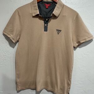 GUESS Men’s Beige Polo with Dark Contrast Placket
